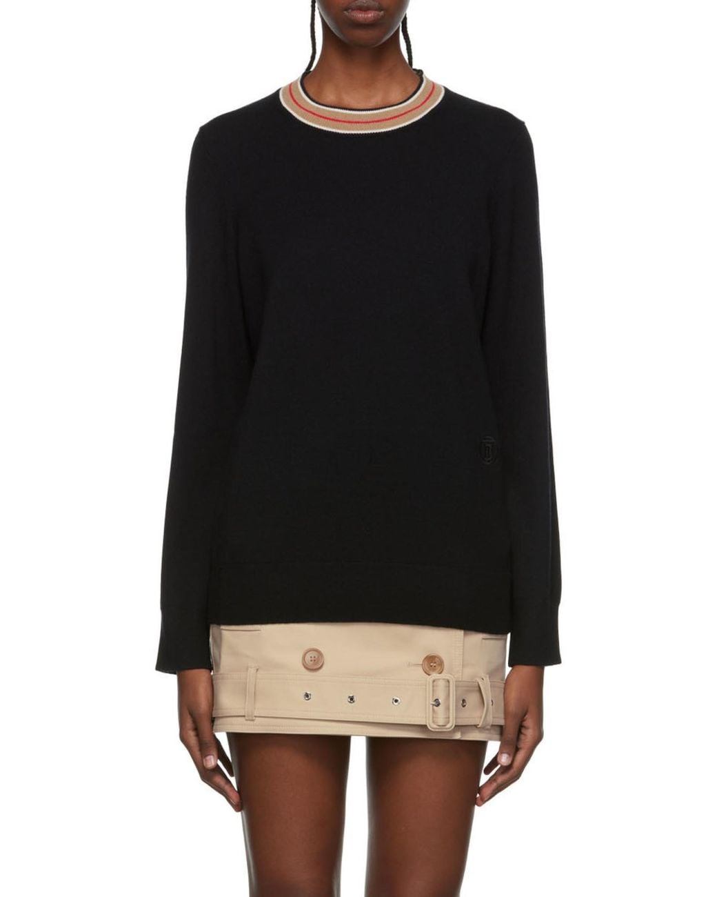 Burberry Black Stripe Detailed Logo Embroidered Jumper