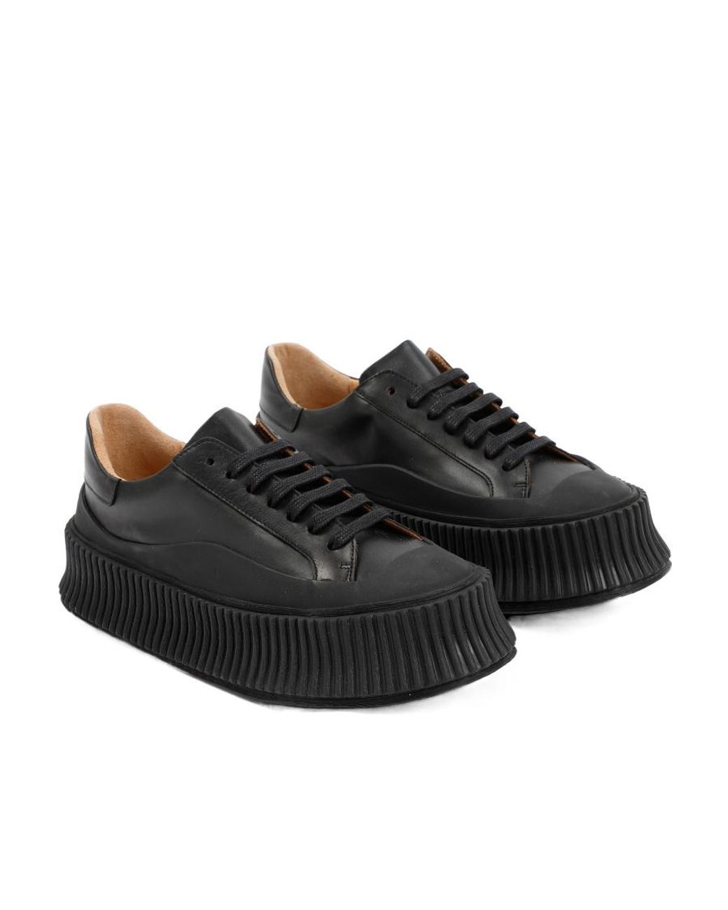 Jil Sander Black Lace-Up Round-Toe Sneakers