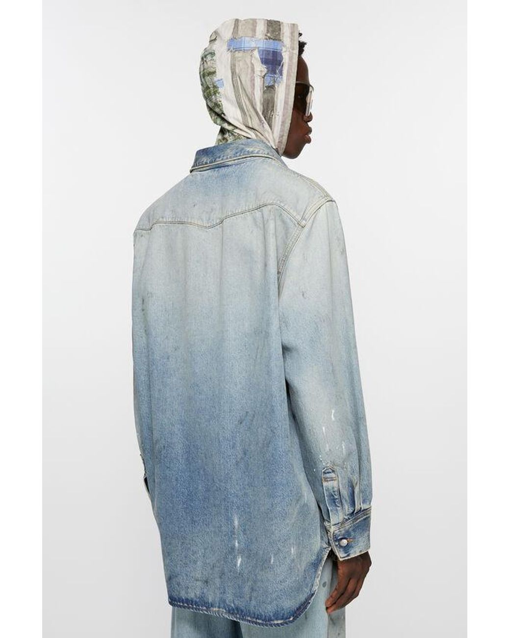Acne Blue Paint Printed Denim Shirt for men