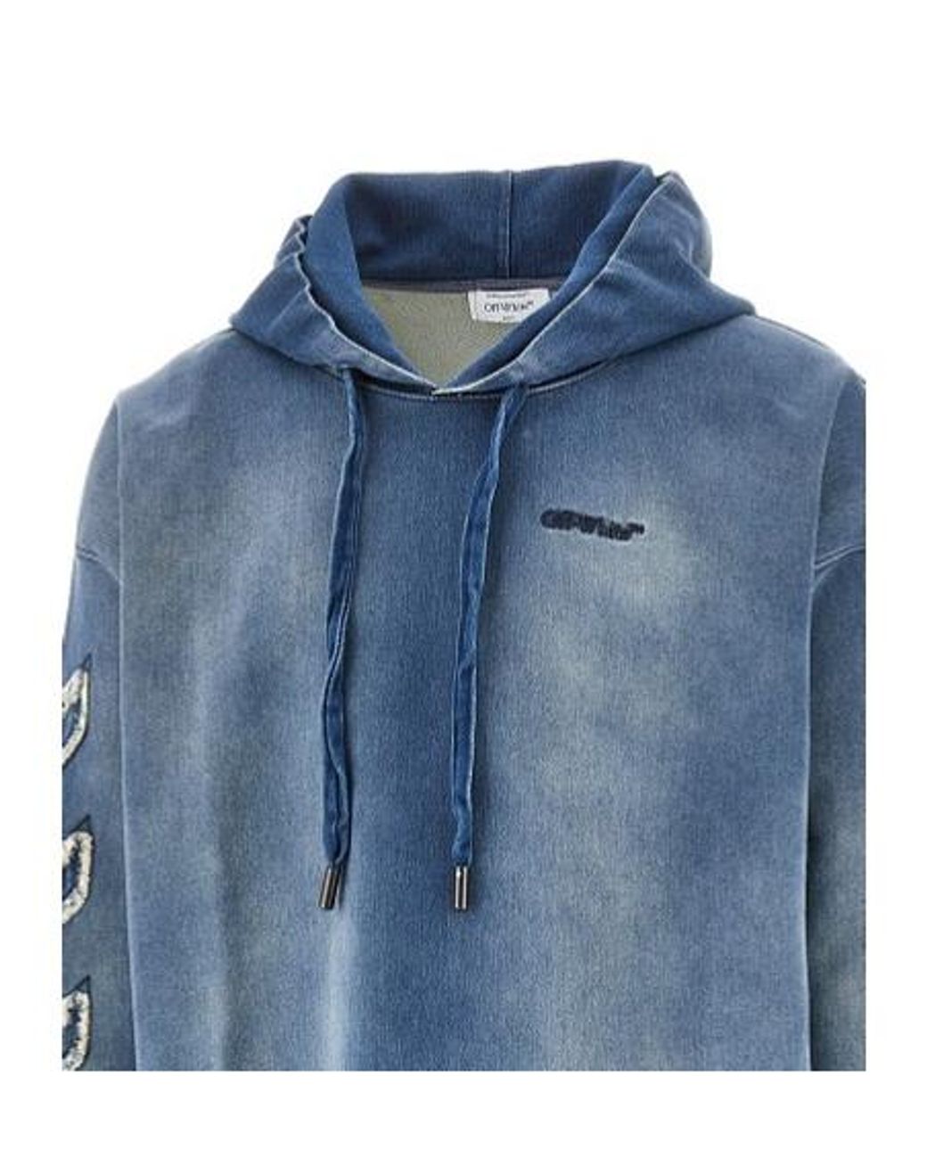 Off-White c/o Virgil Abloh Blue Frayed Detailed Drawstring Hoodie for men