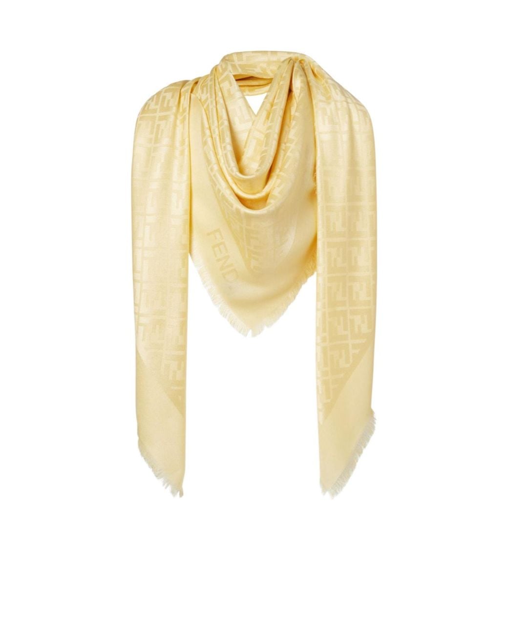 Fendi Yellow Ff Jacquard Fringed-Edge Scarf