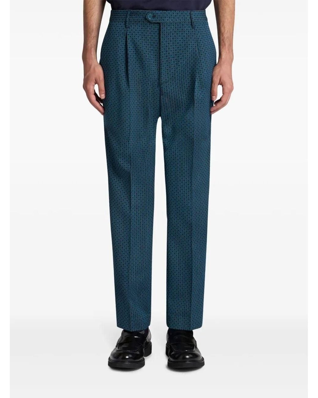 Etro Blue Wool Trousers With Micro Motif for men