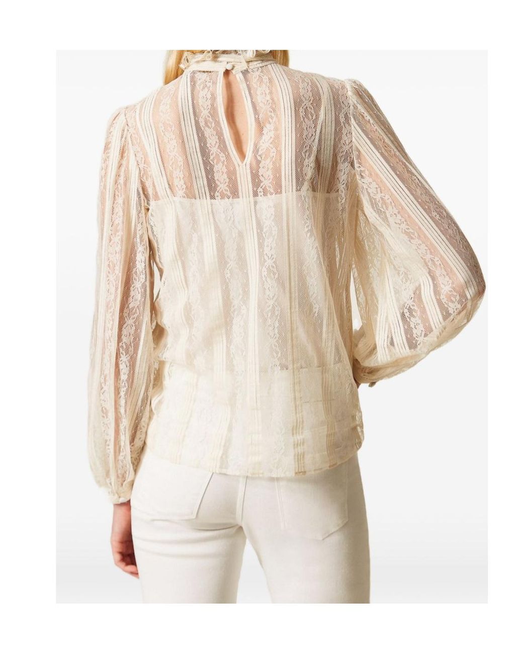 Twinset White Striped Lace Bow Blouse