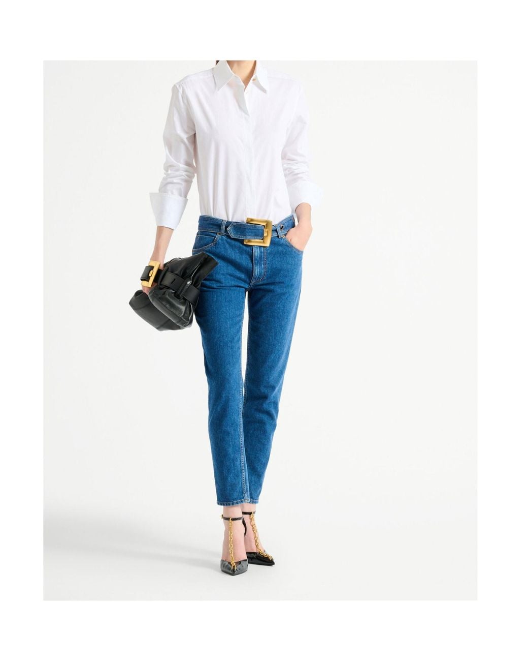 Balmain Blue Belted Mid-Rise Slim Jeans