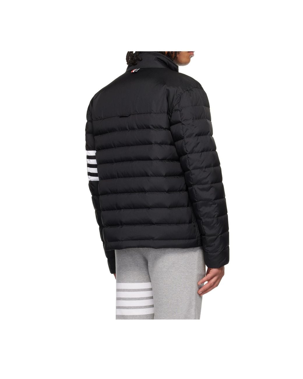 Thom Browne Black Shiny Ripstop Lightweight Down Filled-Bar Jacket for men