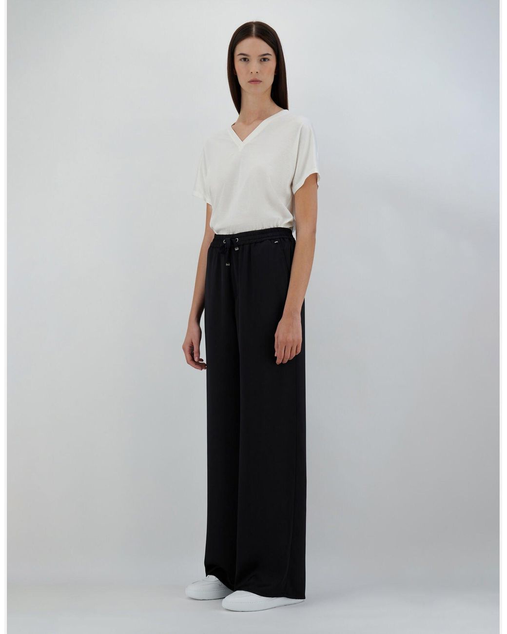 Herno Black Wide Leg Satin Trousers
