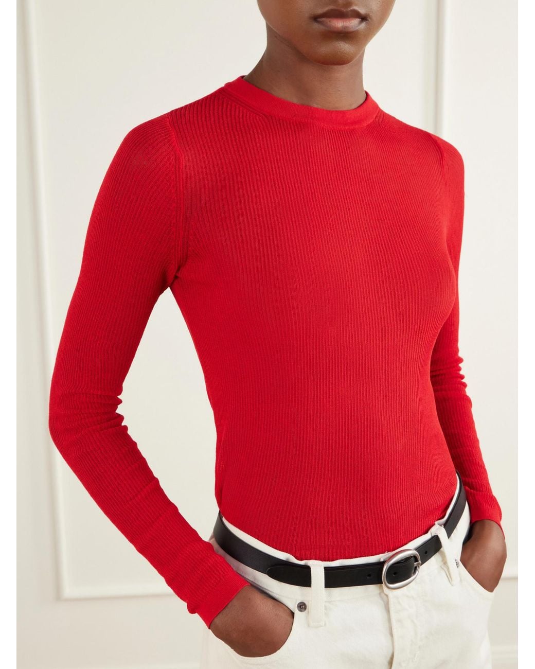 Anine Bing Red Ribbed Sweater
