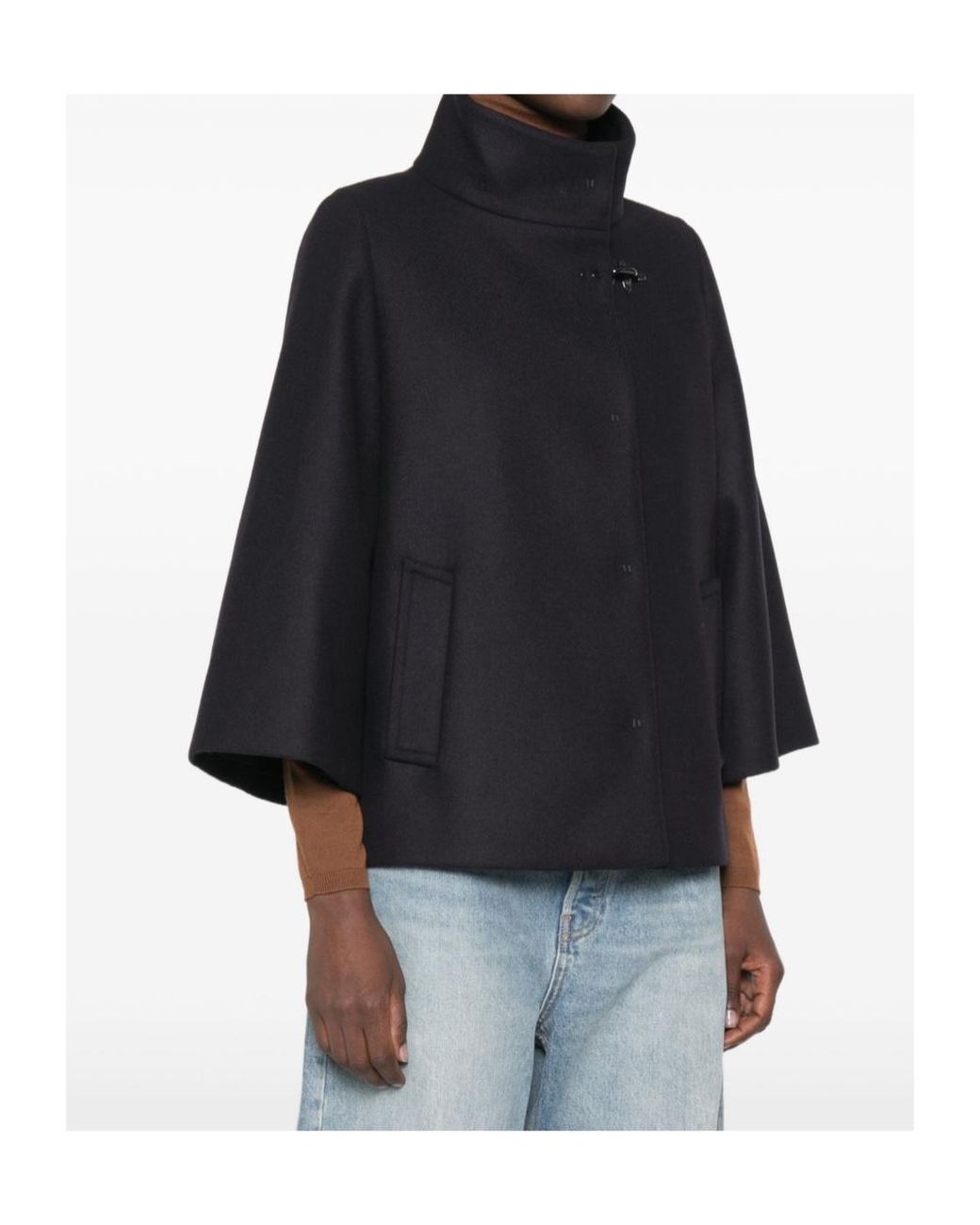 Fay Blue Toggle-Fastening Funnel-Neck Cape