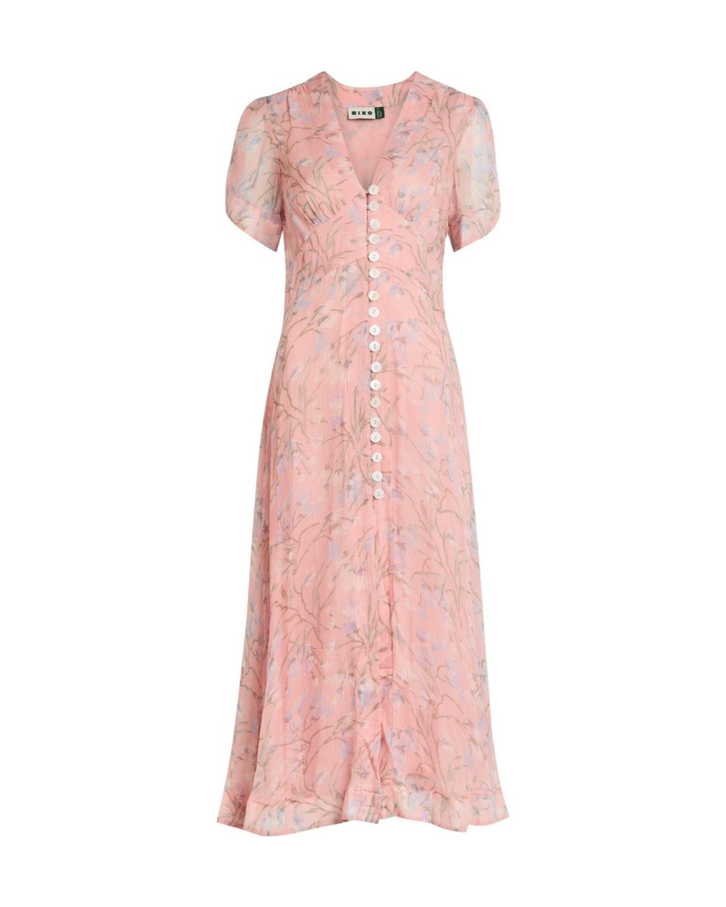 Rixo Pink Floral Chiffon Dress