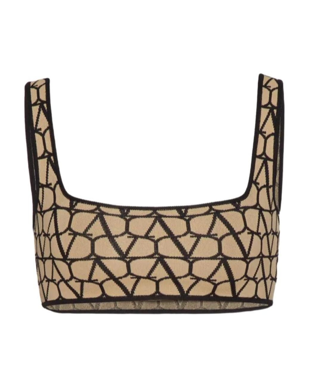 Valentino Brown Vlogo Motif Square-Neck Cropped Top