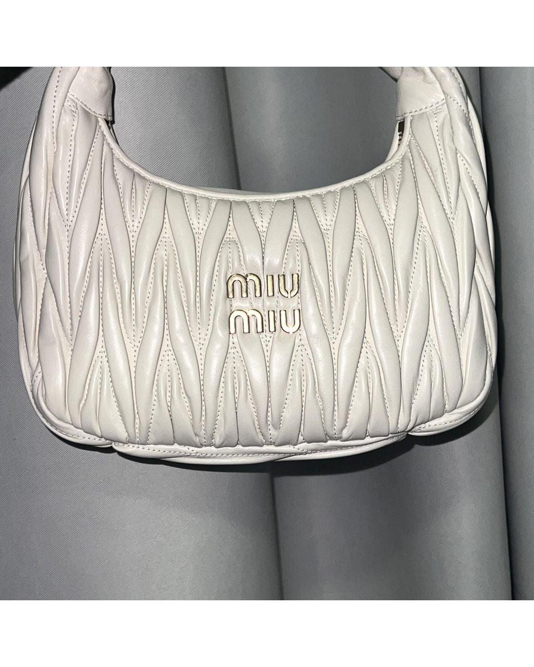 Miu Miu White Miu Wander Matelassé Nappa Leather Mini Hobo Bag
