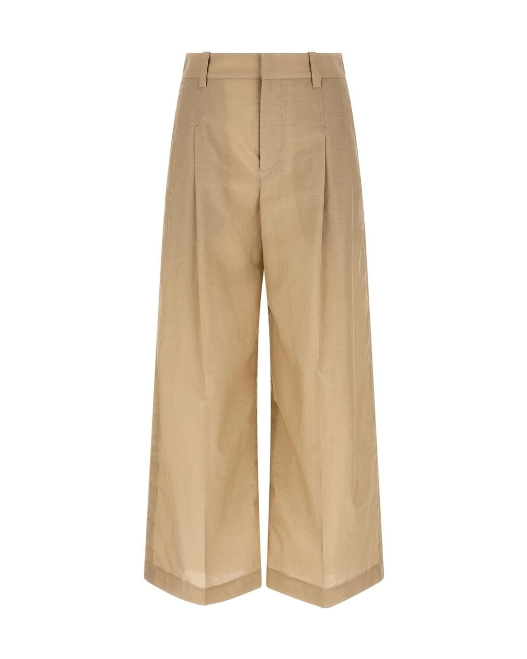 Brunello Cucinelli Natural Wide Leg Pleated Trousers