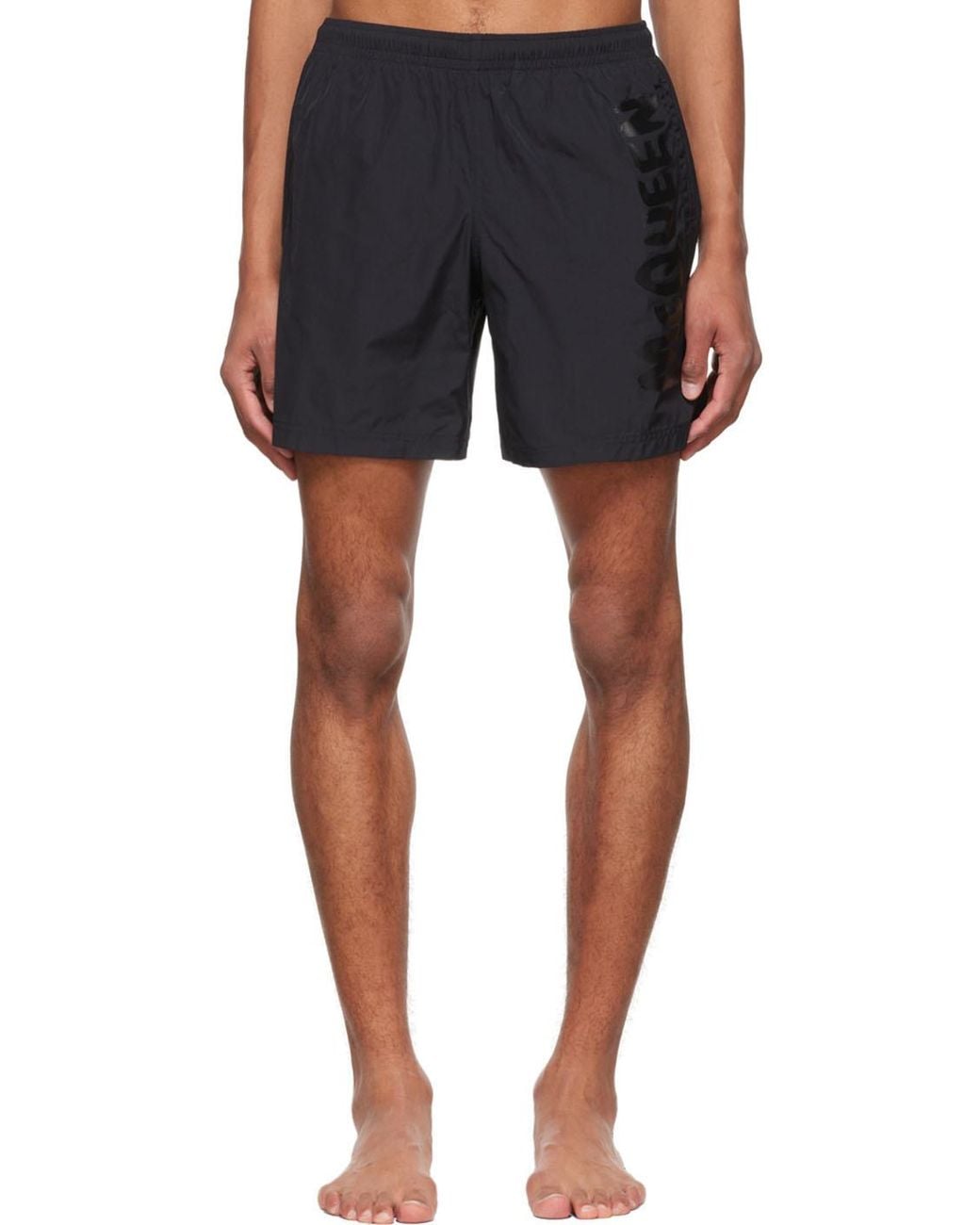McQueen Black Graffiti Logo Swim Shorts for men