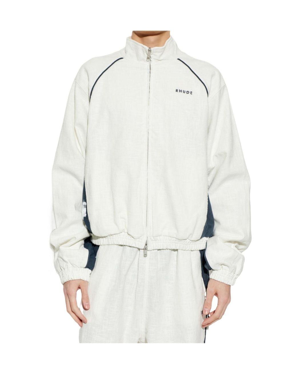 Rhude White Stand Collar Zip Jacket for men
