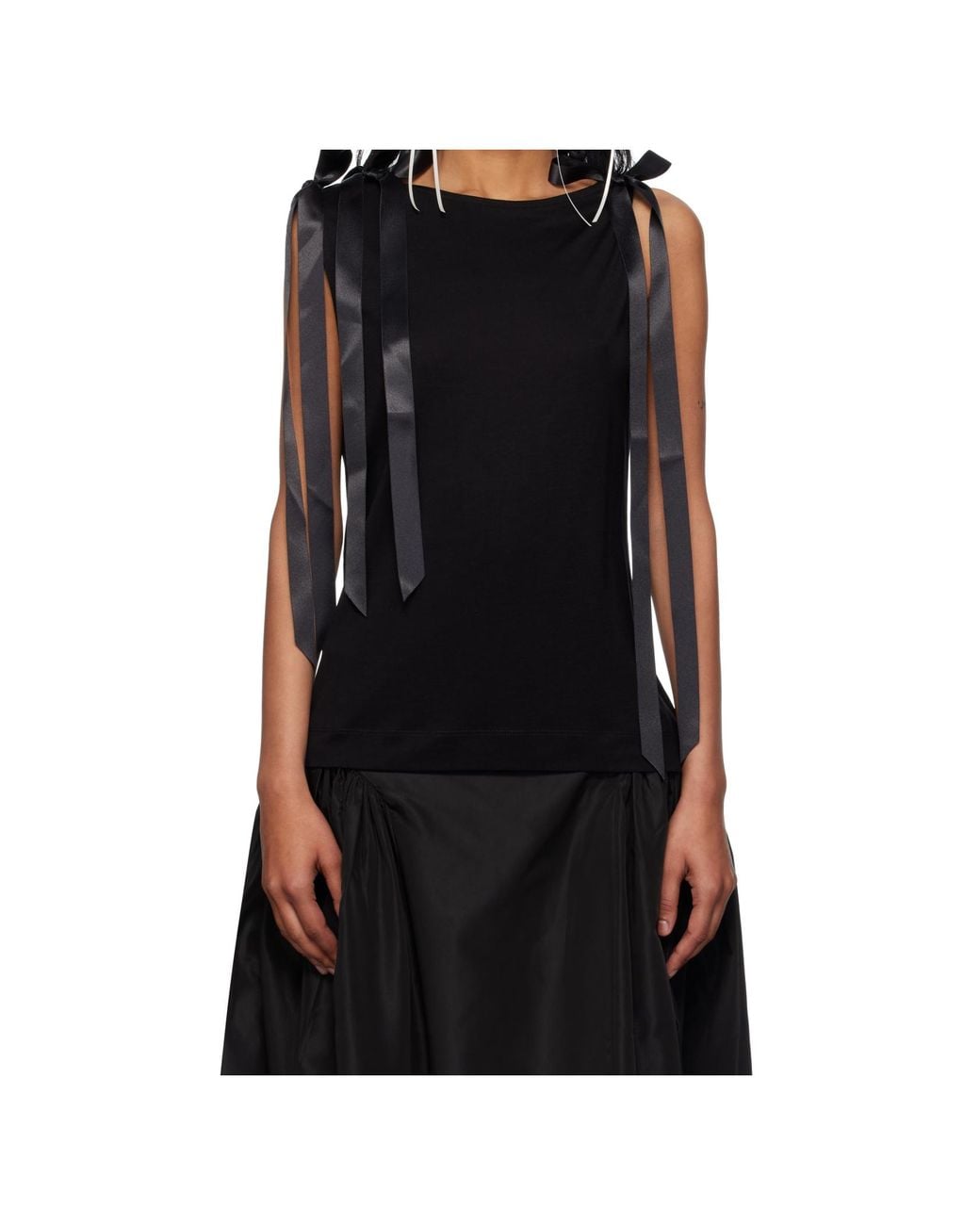 Simone Rocha Black Bow Ribbon Tail Tank Top