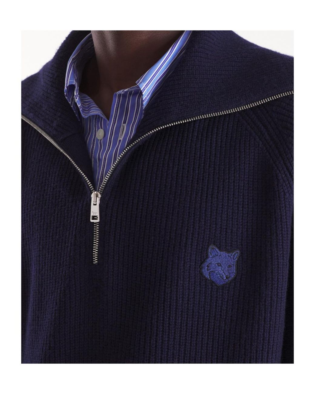 Maison Kitsuné Blue Maison Kitsuné Fox-Patch Long-Sleeved Waffle-Knitted Jumper for men