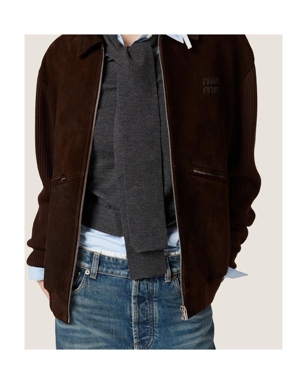 Miu Miu Brown Waxed Suede Blouson Jacket