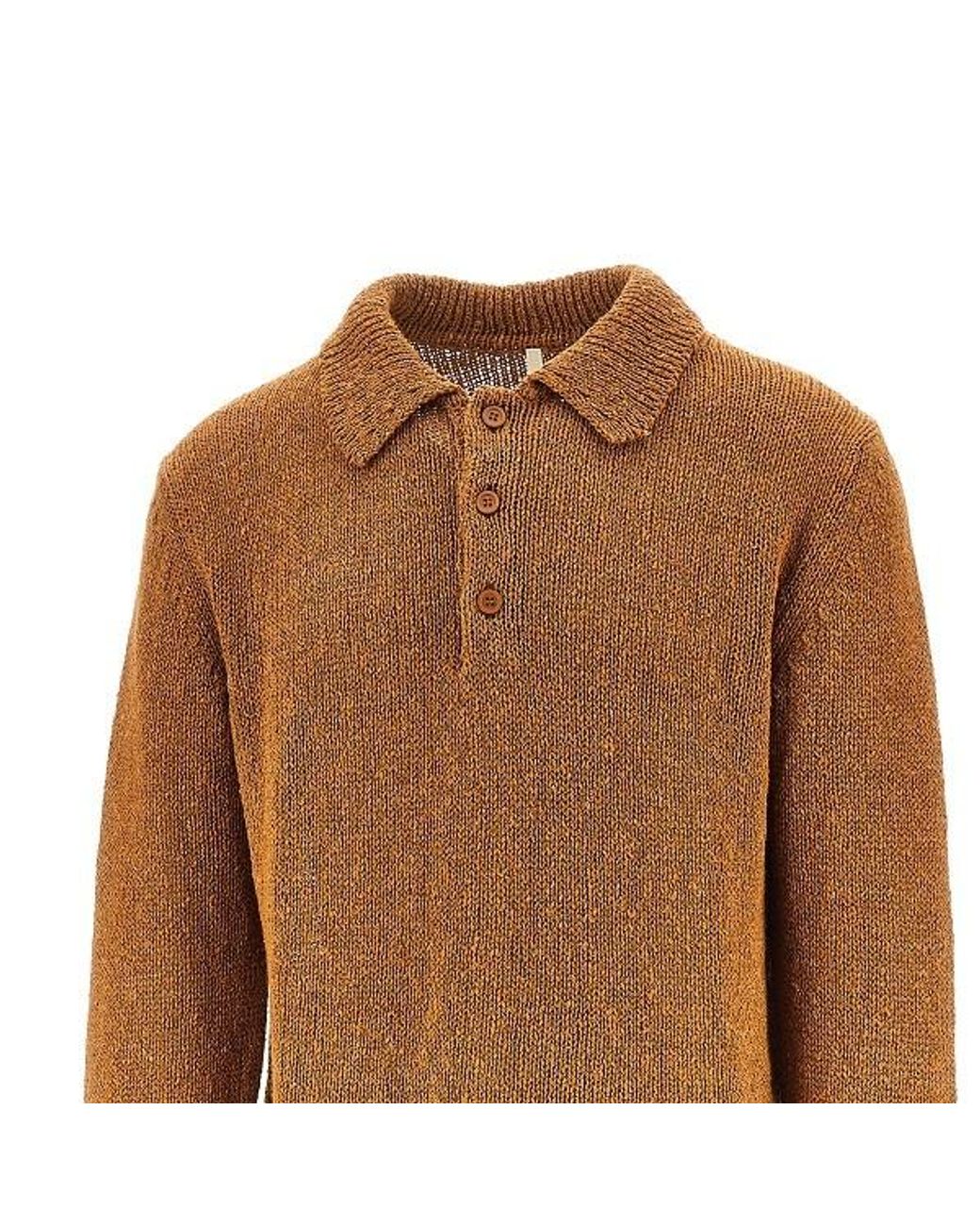 sunflower Brown Long-Sleeved Knitted Polo Shirt for men