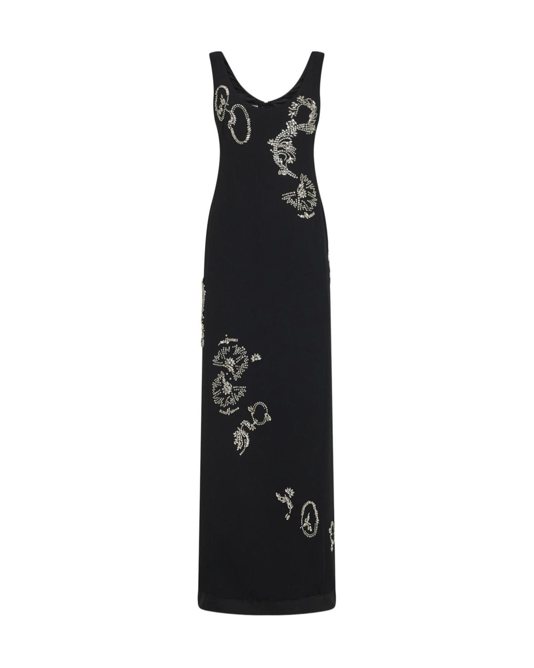 Dries Van Noten Black Crepe Long Embroidered Dress