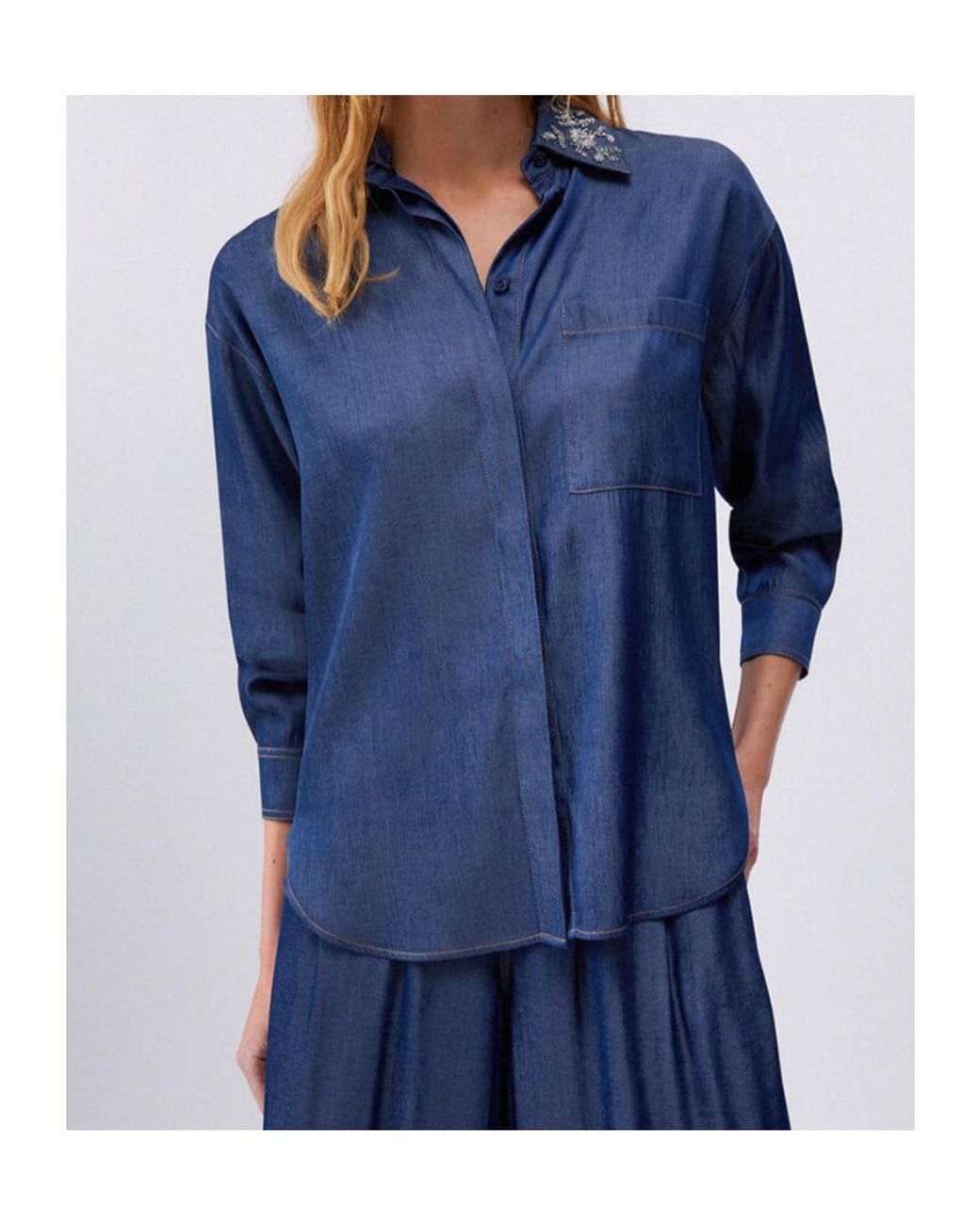 Liu Jo Blue Embellished Collar Shirt