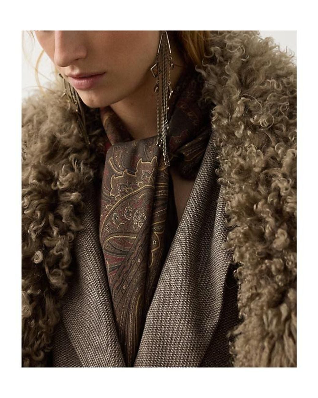 Ralph Lauren Brown Pheasant Paisley Cashmere Square Scarf