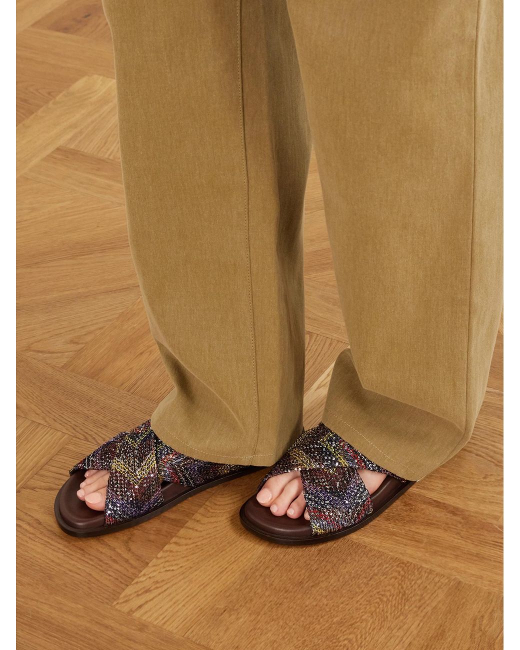 Missoni Brown Sequin-Embellished Striped Woven Sandals