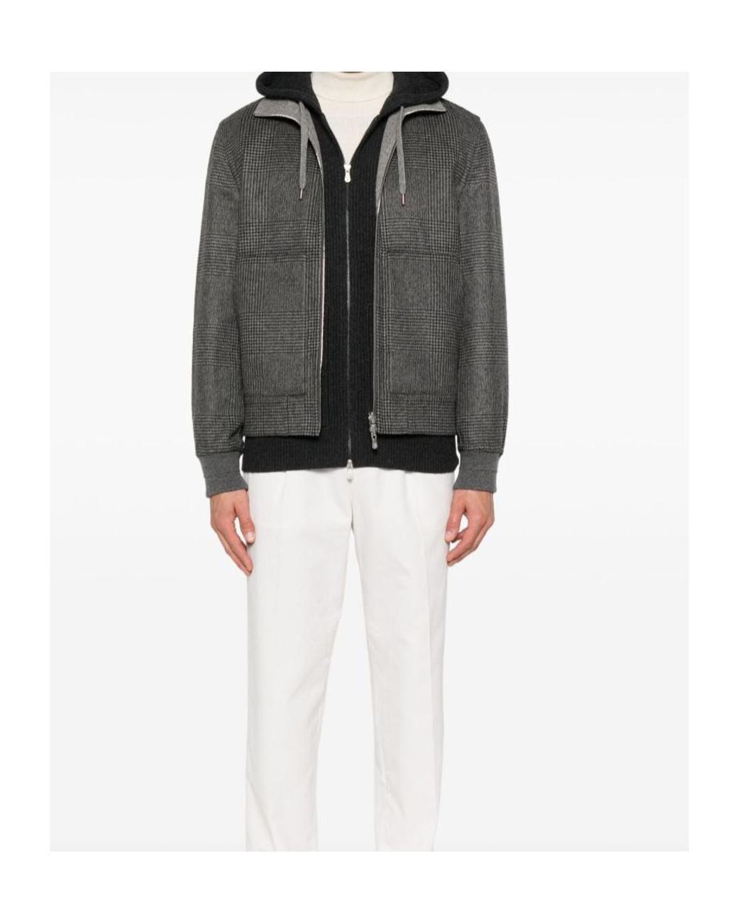Brunello Cucinelli Gray Cashmere Bomber Jacket for men