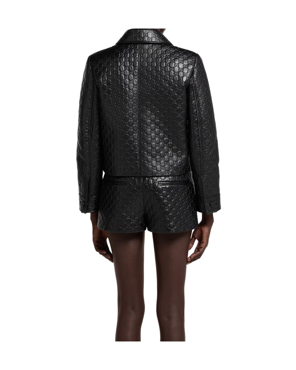 Gucci Black 'All Over Gg' Embossed Leather Jacket