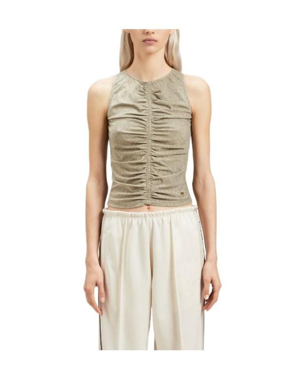 Palm Angels Natural Ruched Lurex Tank Top