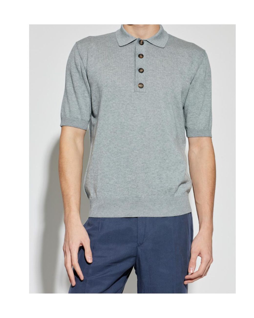 Eleventy Blue Fine-Knit Short-Sleeved Polo Shirt for men