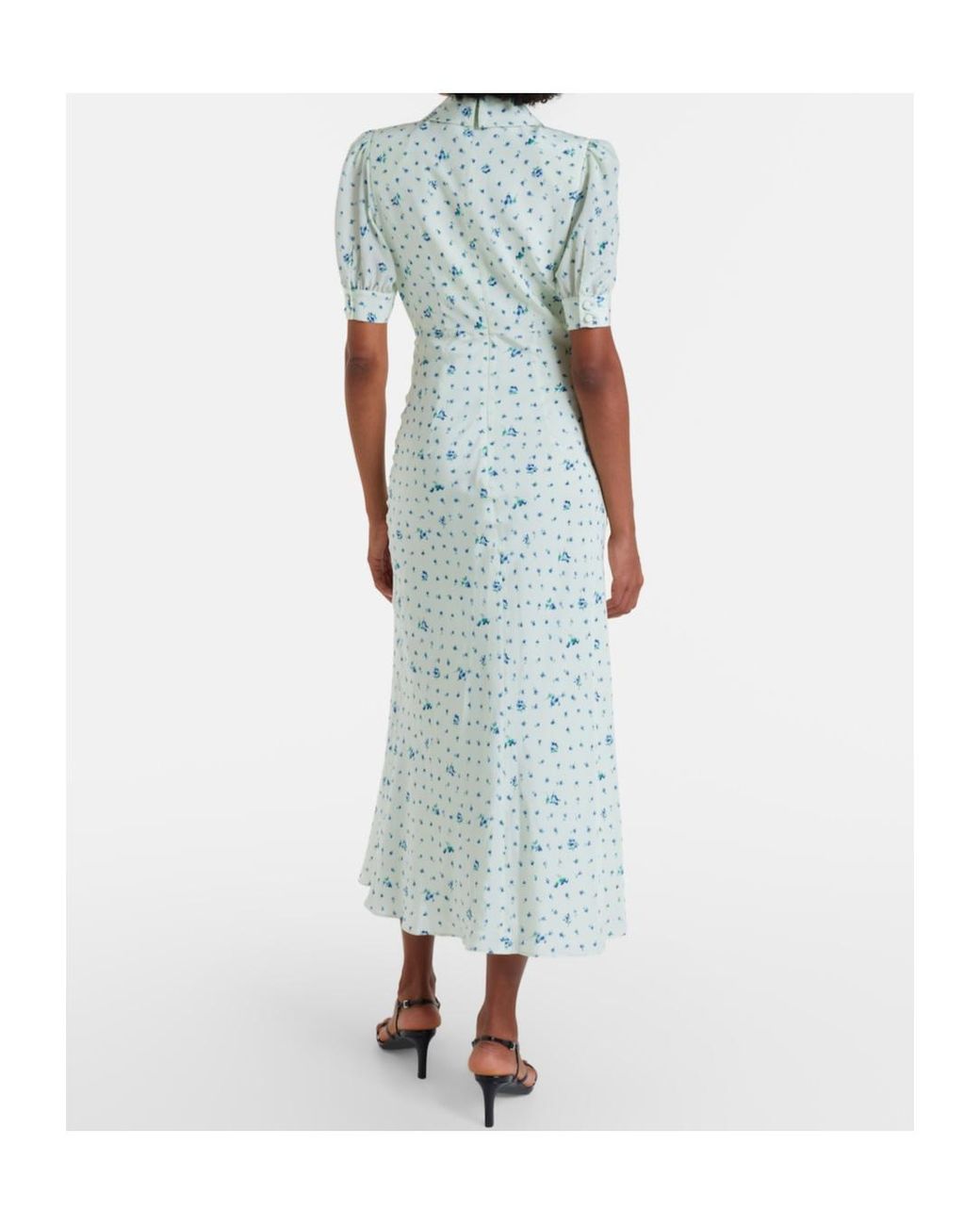 Alessandra Rich White Floral Pattern Silk Midi Dress