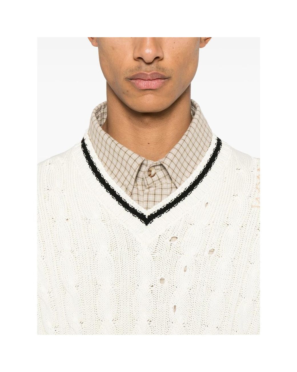 Marni White V-Neck Knitted Jumper for men