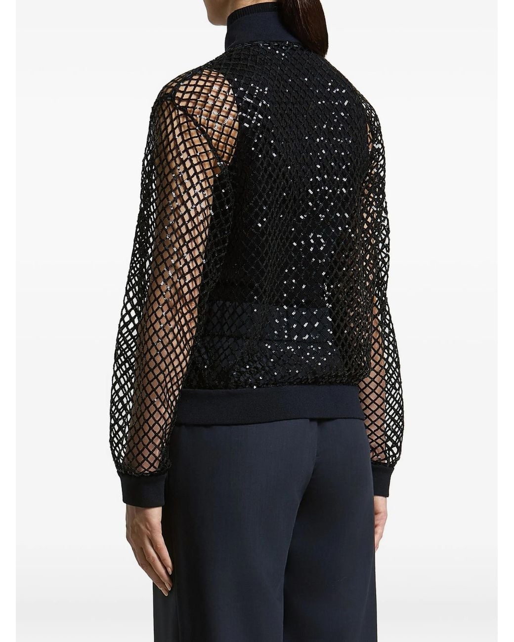 Peserico Black Sequin-Embellished Fishnet Bomber Jacket