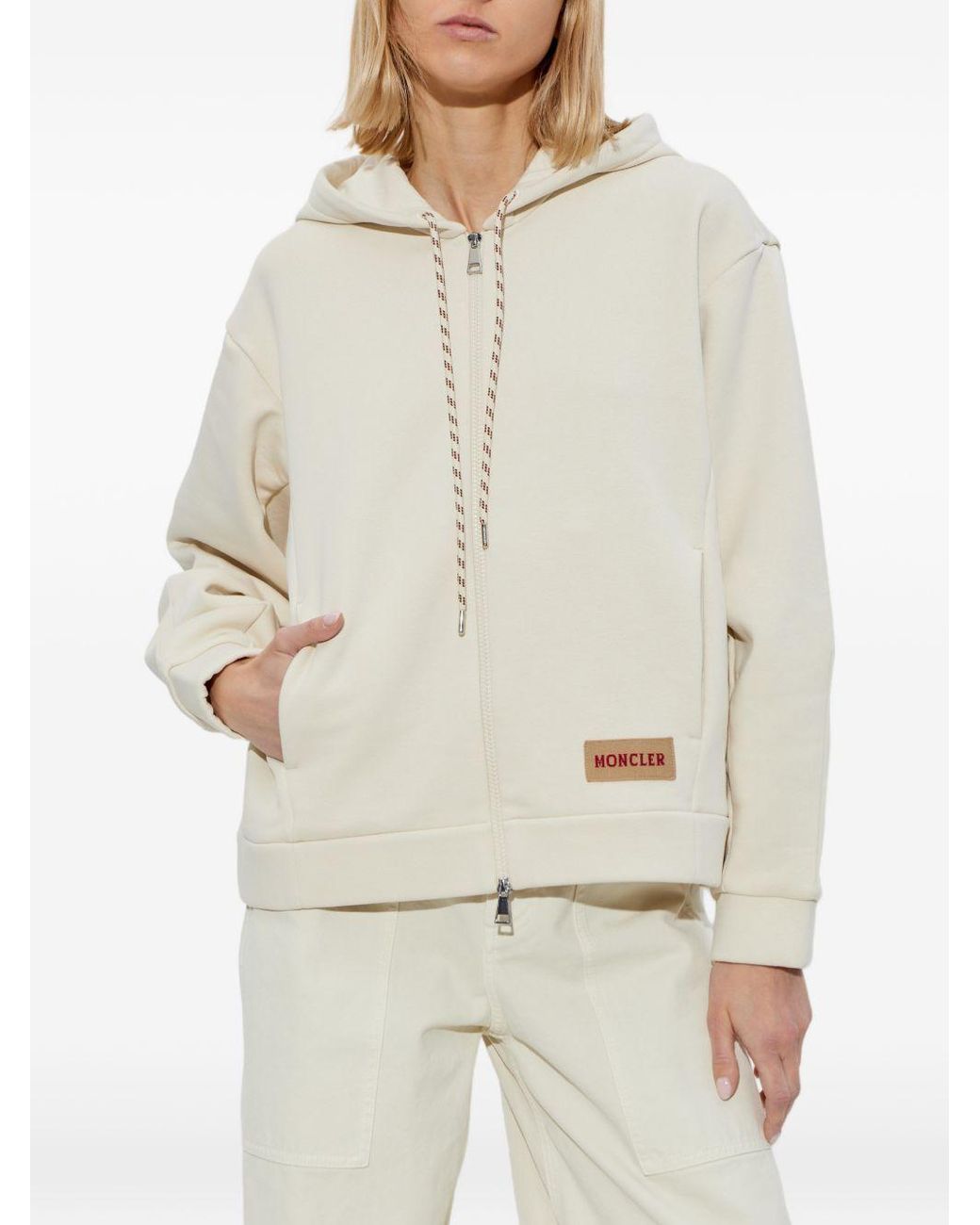 Moncler White Drawstring Hoodie