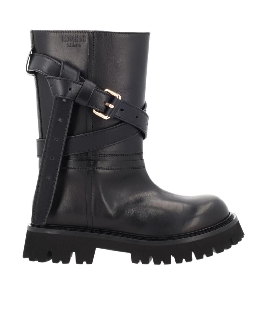 Moschino Black Buckle Ankle Boots