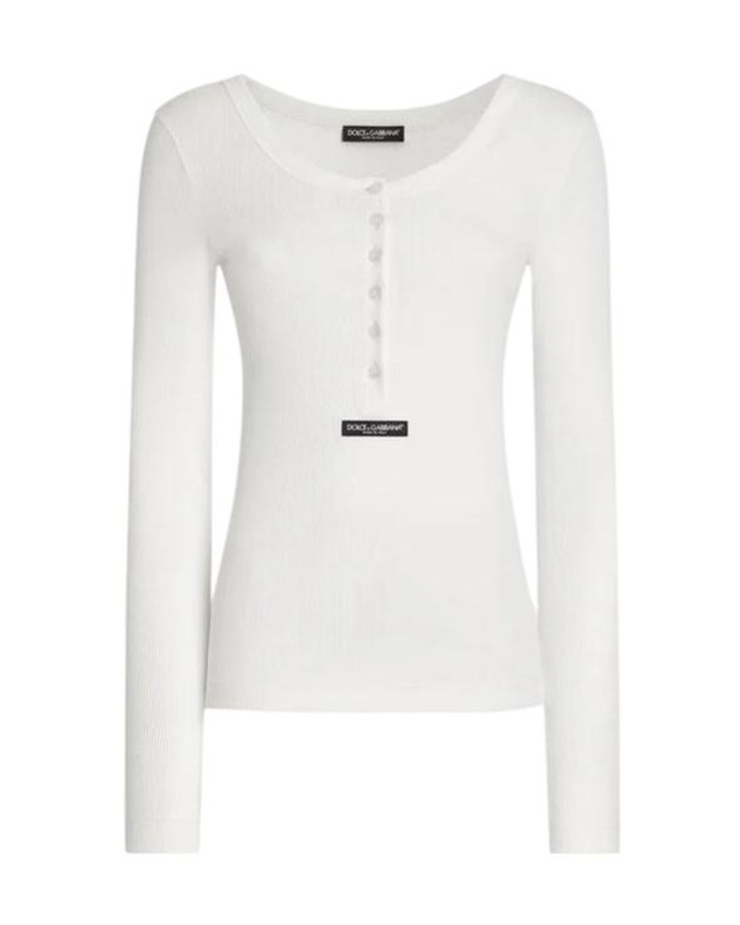 Dolce & Gabbana White Ribbed Serafino T-Shirt