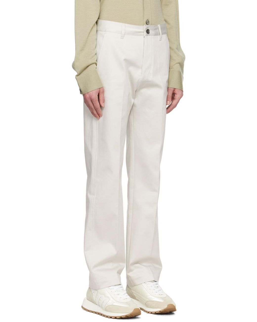 AMI White Straight-Leg Cotton Trousers for men