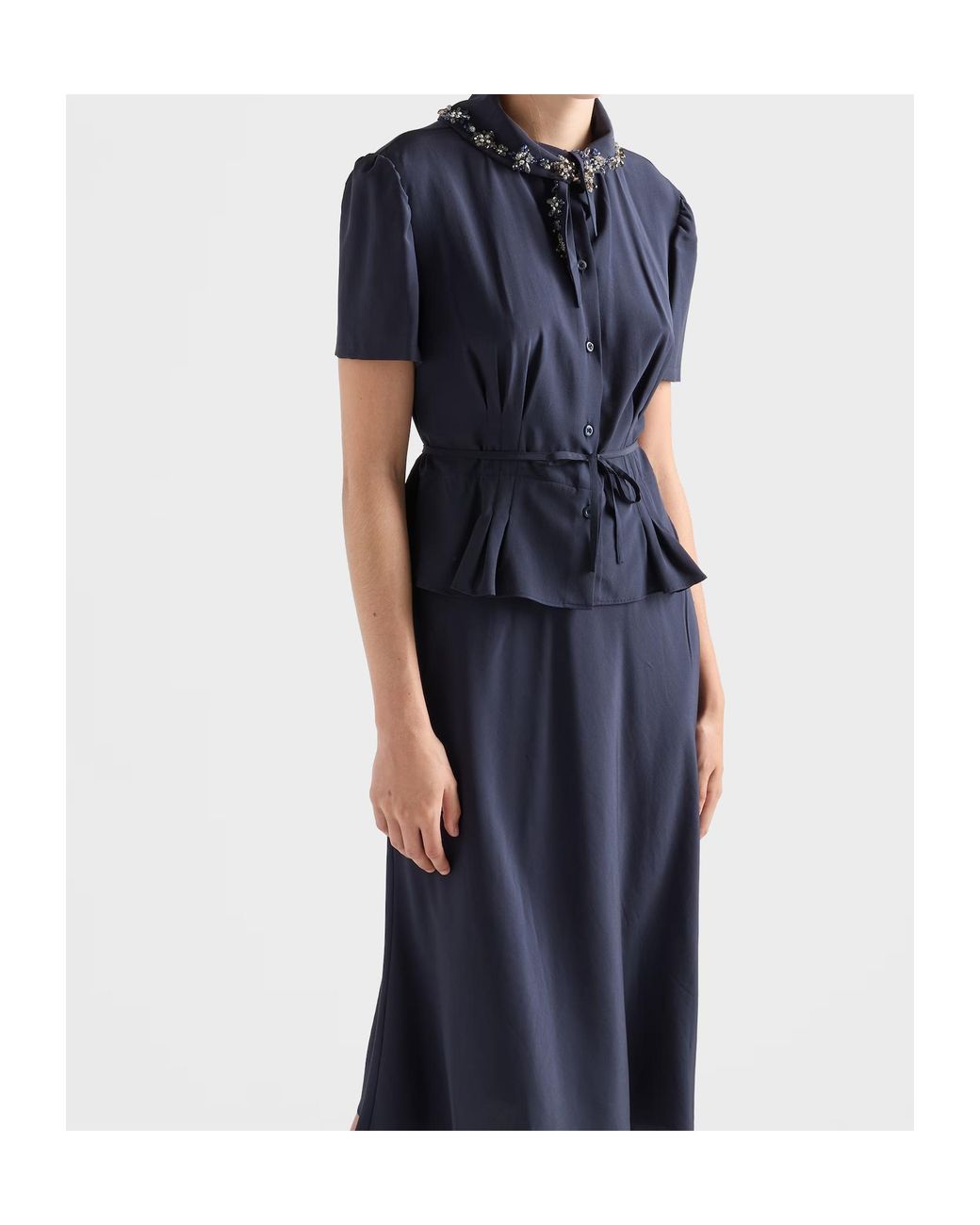 Prada Blue Embroidered Marocain Dress