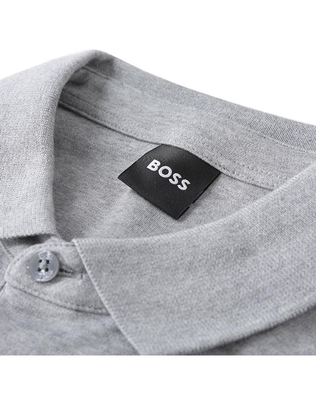 Boss Gray Boss Logo Embroidered Polo Shirt for men