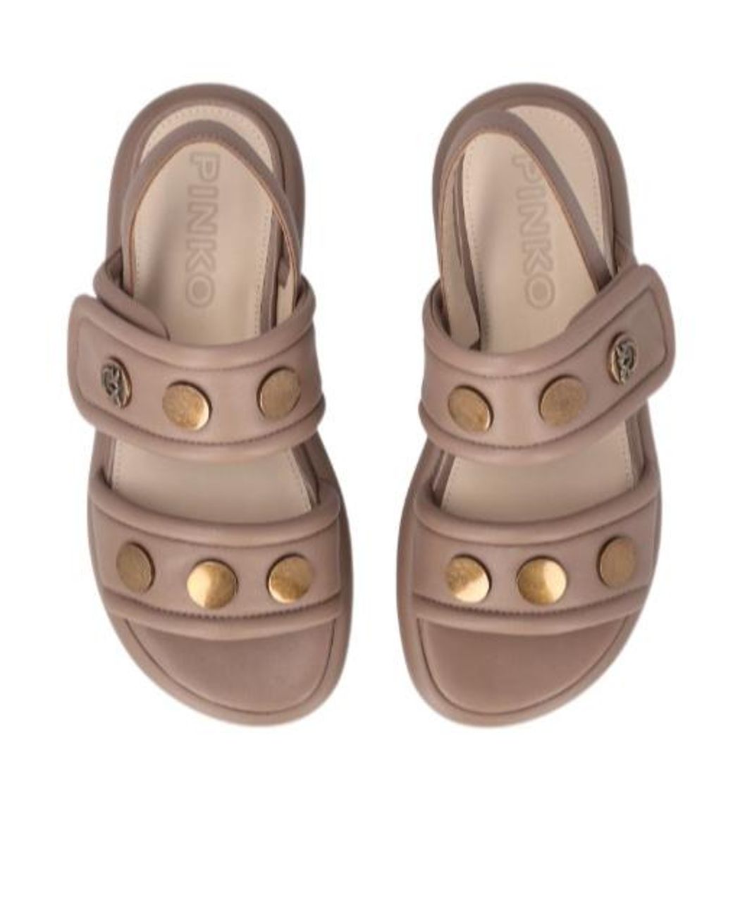 Pinko Brown Studded Logo Detail Sandals
