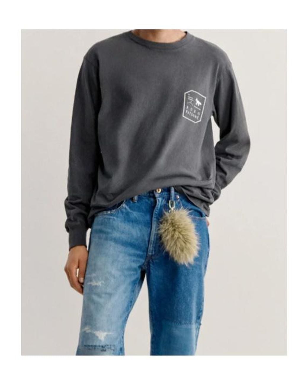 Maison Kitsuné Gray X Kuro Faded Long Sleeve Tee for men