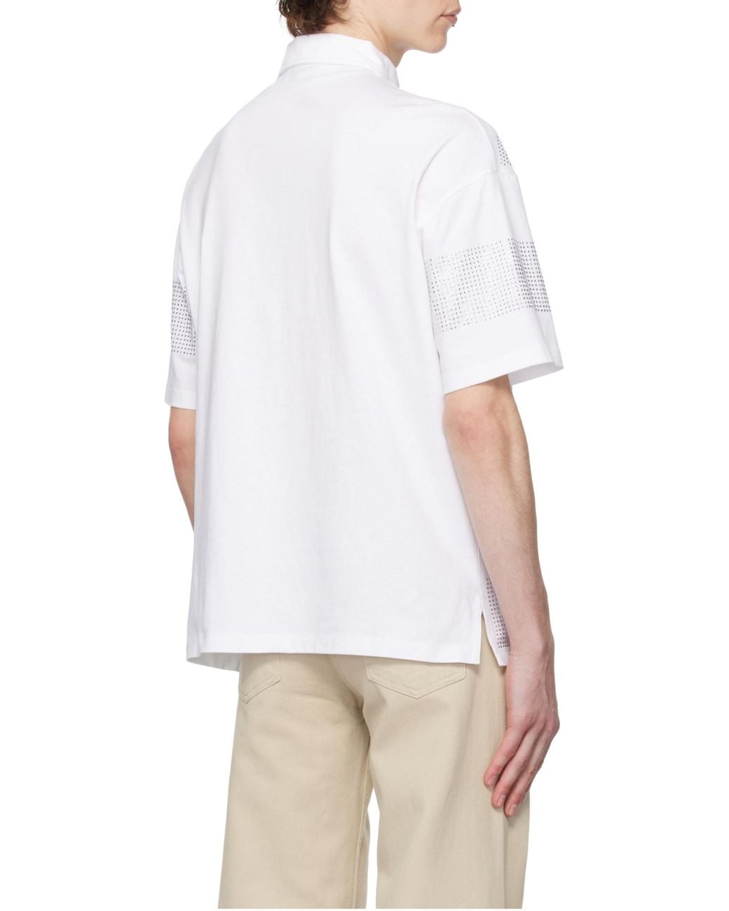 Coperni White Crystal-Striped Polo Shirt