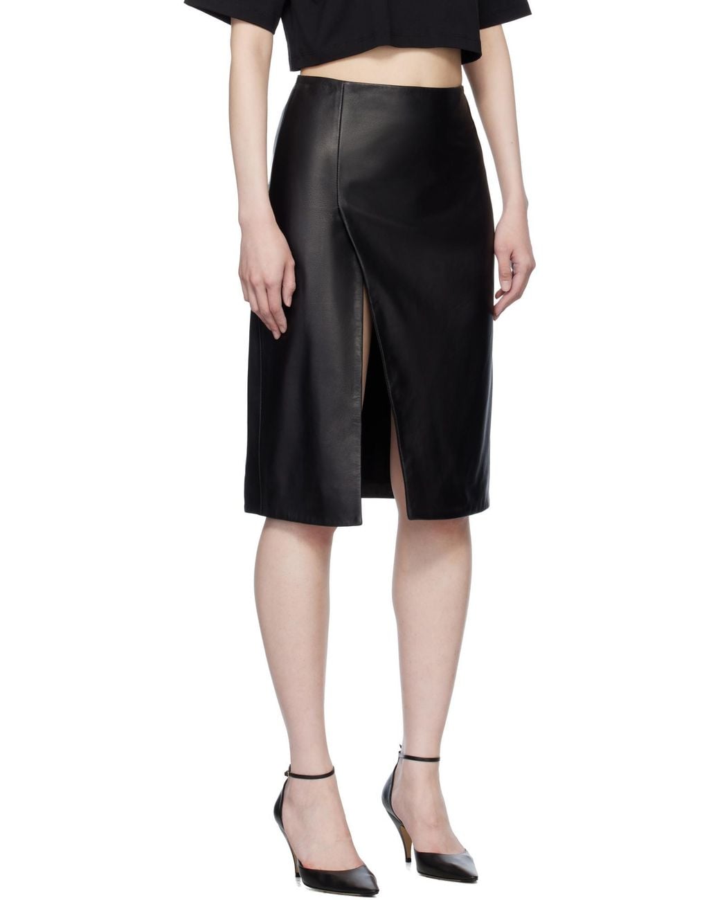Loulou de Saison Black Loulou De Saison Ekare Front Slit Leather Skirt