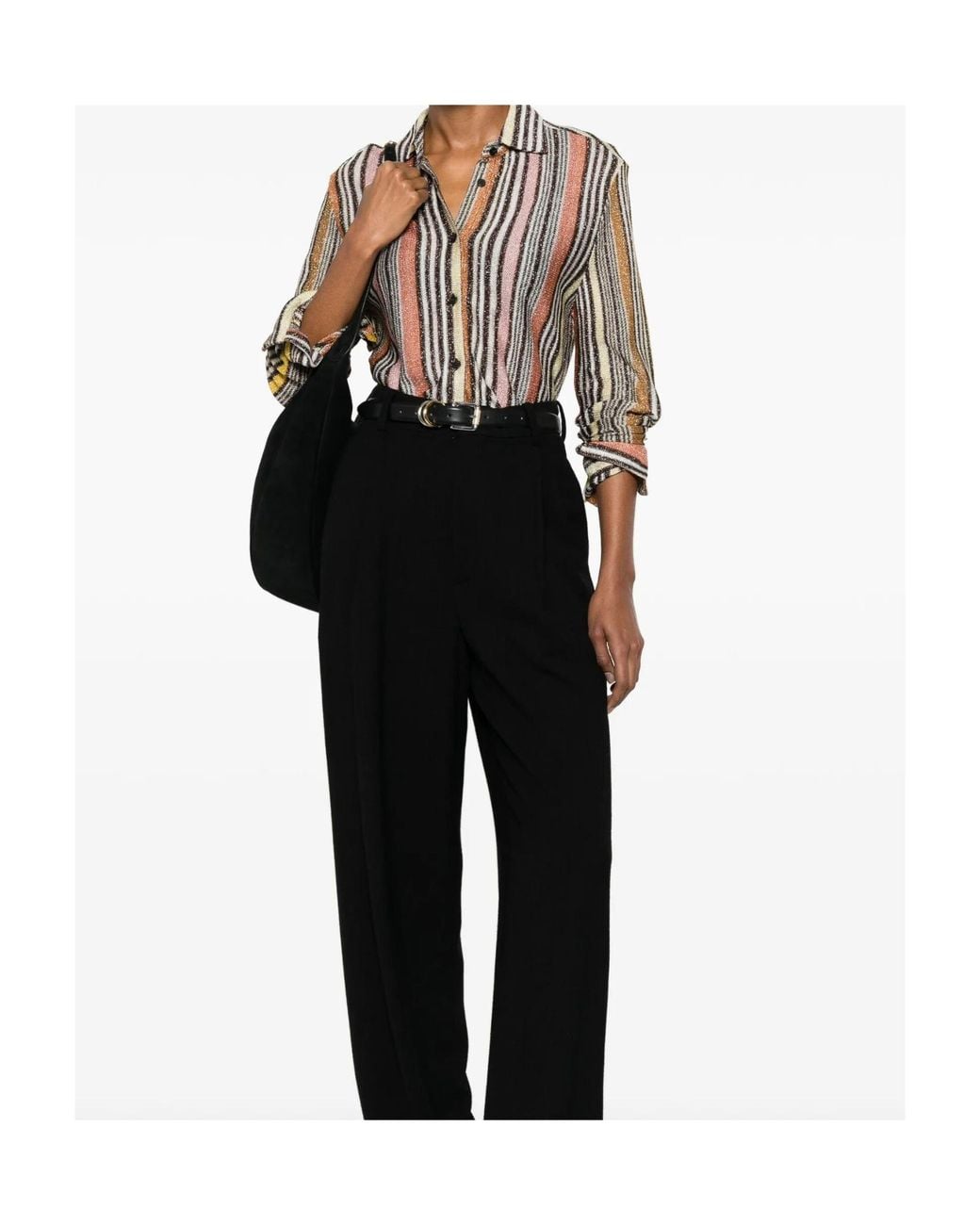 Missoni Brown Striped Metallic-Thread Shirt