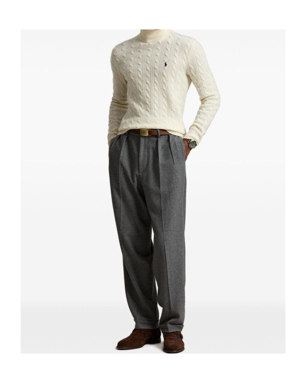 Polo Ralph Lauren White Ralph Lauren Cable-Knit Turtleneck Knitted Sweater for men