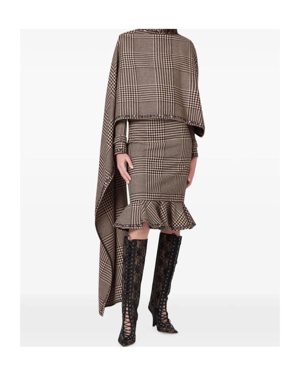 GIUSEPPE DI MORABITO Brown Ruffled Houndstooth Skirt