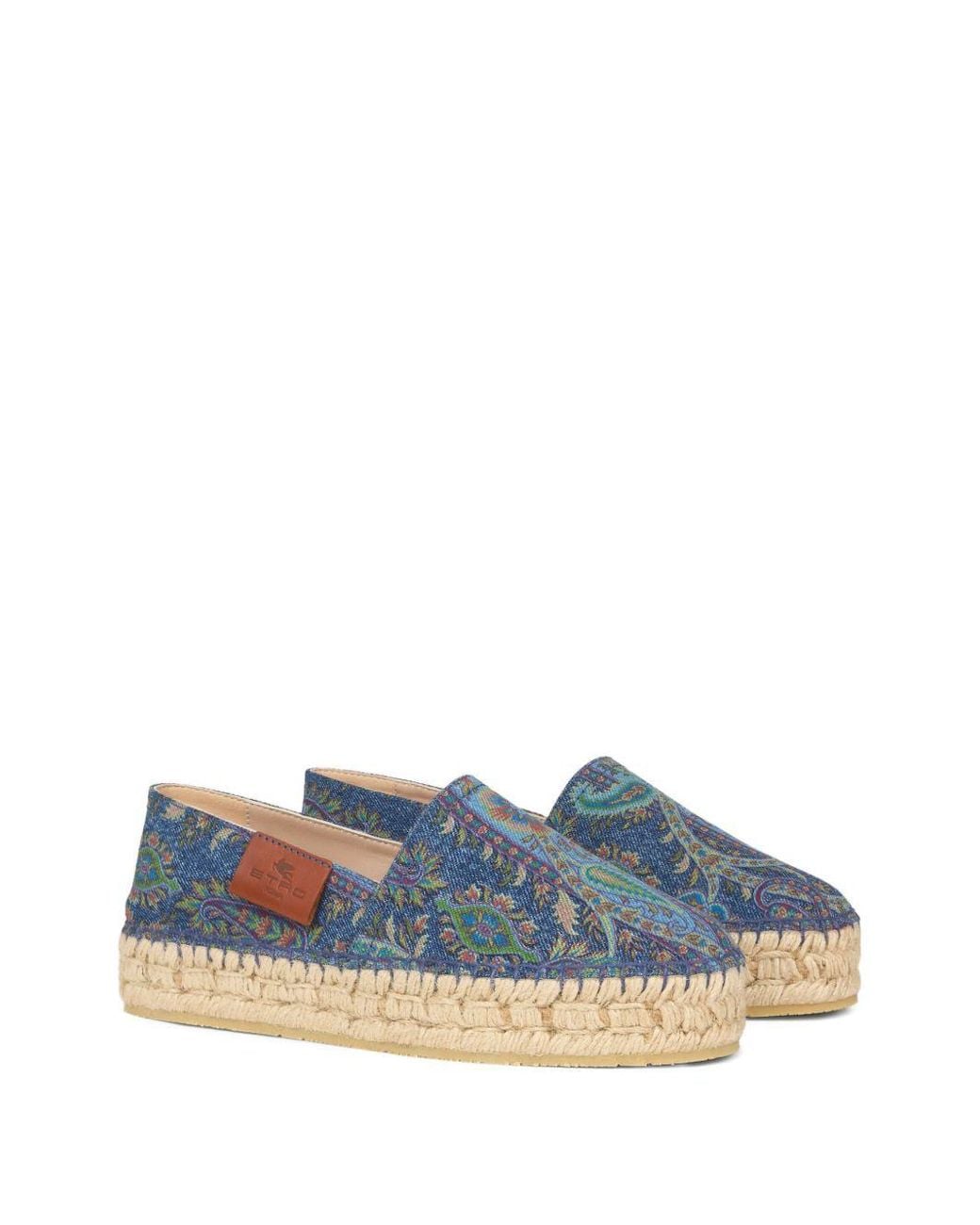 Etro Blue Jacquard Round-Toe Denim Espadrilles