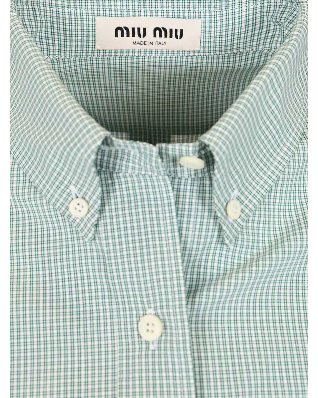 Miu Miu Blue Logo-Embroidered Button-Up Checked Shirt