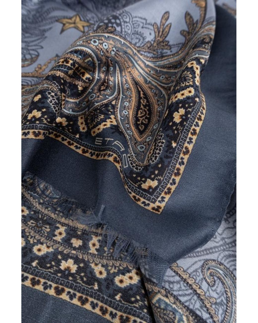 Etro Blue Pegasus Paisley Print Scarf for men