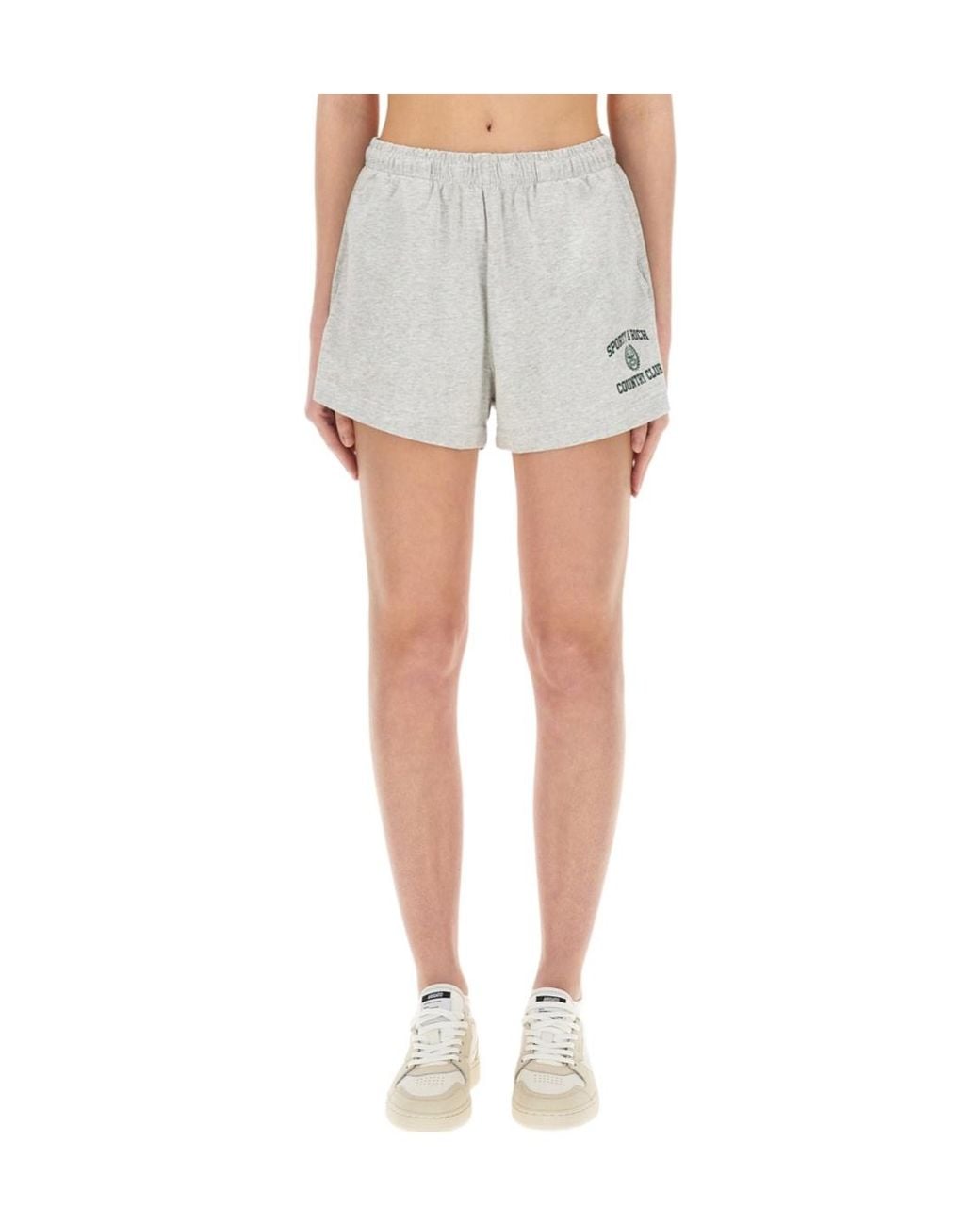 Sporty & Rich Gray Varsity Crest Logo Printed Shorts for men
